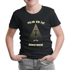 Resim Yılın Öğretmeni Oscar Öğretmenler Günü Siyah Çocuk Tshirt 