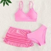 Resim Kızlar için Pembe Bikini Takımı - Yüksek Esneklik, Karın Kontrolü, Gençler İçin, Straplez Üst ve Alt, Yaz Tatilleri İçin Mükemmel 