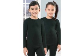 Resim Kota Unisex Çocuk Termal Uzun Kollu Atlet Siyah %65 Yün/Viskon 3 Yaş İçin Rahat Kullanım 