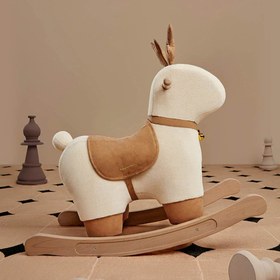 Resim Ahşap Geyik Sallanan At, Güvenli ve Yumuşak Binicilik Oyuncağı 