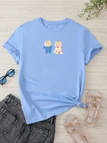 Resim Hamile Gebe T-shirt Çocuklar Baskılı - Bebe Mavisi Bisiklet Yaka Oversize Tişört 