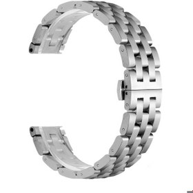 Resim Samsung Galaxy Watch 46mm (22mm) Uyumlu Kordon Metal Geçmeli Paslanmaz KRD-20 Kayış Gümüş 