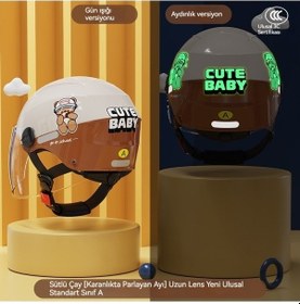 Resim Xinxin Çocuk Araç Güneş Koruyucu Yarım Kask Dört Mevsim Aydınlık Versiyonu Kayısı 