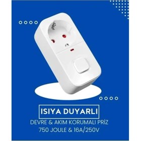 Resim Isıya Duyarlı Devre ve Akım Korumalı Duvar Tekli Anahtarlı Priz Fiş 16A/250V 750 