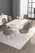 Resim Canisa Noa Serisi 80x132 Mdf Açılabilir Beyaz Mermer Desen Masa Takımı 6 Cappucino Sandalye 