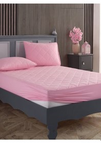 Resim %100 Pamuk Kapitoneli Sıvı Geçirmez Renkli Yatak Alezi Yatak Koruyucu Alez Çarşaf Pembe 