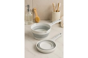 Resim Destpak Akordiyon Yer Kaplamaz 2'li Banyo Seti - Katlanabilen Kova - Katlanır Maşrapa 