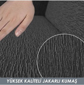 Resim StarMall Jakarlı Çubuk Desen Koltuk Örtüsü Koltuk Kılıfı Lastikli Esnek Yıkanabilir 3Lü Bir Adet Antrasit 