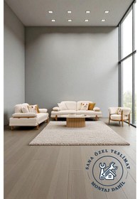 Resim Moda Koltuk Takımı 3+3+1 - 2 Adet 3'lü Kanepe + 1 Adet Tekli Berjer Takımı Özel Teslimat Ekru 