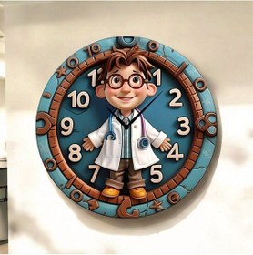Resim Doktor Eczacı Renkli Baskı Desenli Sayılı Hediyelik Ahşap Sessiz Tablo Duvar Saati 30 Renkli 