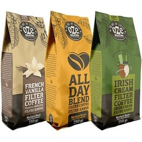 Resim Oze Aromalı Filtre Kahve Tanışma Seti Irish Cream 250 G + All Day Blend 250 G + Vanilya 250 G French Press 