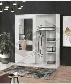 Resim Azra Yatak Yağmur Sürgülü Askılıklı Raflı Beyaz Gardırop - 140 Cm 