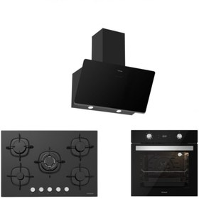 Resim Silverline Siyah Cam Ankastre Set 5 Yıl Garanti (3457 Soho 60+cs5365b01+bo6504b01) 