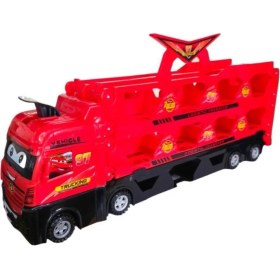 Resim Farbu Oyuncak Sürat Pistli Tır, 2 mt Pist Tek Kol Fırlatıcı 24 Araç Kapasiteli, 2 Adet Minik Araç Kırmızı 