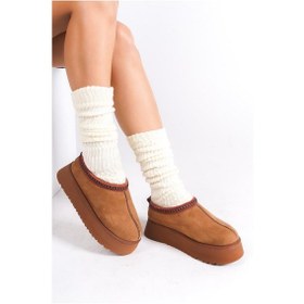 Resim Asmi Shoes Kadın Rose İçi Tüylü Düz Taban Ayakkabı - Yarım Bot Taba Taba 