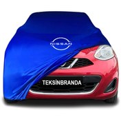 Resim ULTRASHOP Nissan Micra K13 (2013 - 2017) Mavi Kumaş Araba Branda Logolu Penye Oto Branda 