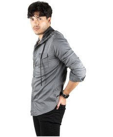Resim Deepsea Erkek Füme Kapüşonlu Slim Fit Dar Kesim Gömlek Likralı Pamuklu Likralı Kot Gömlek 2300396 Füme 