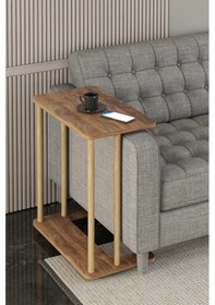 Resim Laptop Sehpası Ham Ahşap Ayaklı Ahşap Tabla Demonte C-sehpa Yan Koltuk Servis Sehpası 35x60 - Kahverengi Kahverengi 