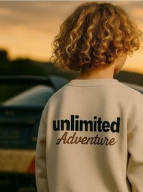 Resim Zekids Erkek Çocuk Pamuklu Unlimited Yazılı Tasarım Sweatshirt-16213 Krem 