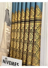 Resim Nivemeshome Side Ft632057 V- 2504 Turkuaz 1/3 Sık Pileli Fon Perde Apm Turkuaz 