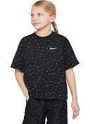 Resim Nike Çocuk Siyah Bisiklet Yaka T-Shirt FD5366-010 G NK NSW TEE BOXY SWOOSH 