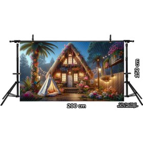 Resim Venspor Çiçeklerle Süslenmiş Ev ve Bahçe Temalı, Büyüleyici Dekoratif Arkaplan, 200x150cm, Fon, Duvar Örtüsü 