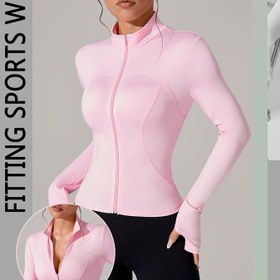 Resim Kadınlar İçin Pembe Dikişli Spor Ceket - Tüm Mevsim, Esnek Kumaş, Casual Fitness Giyim, Casual Spor Giyim | Dikişli Ceket | Fermuarlı Ceket 