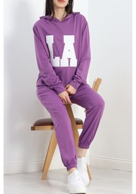 Resim Nakışlı İki İplik Eşofman Takımı Mor 