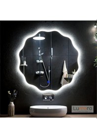 Resim Cirelia Beyaz Led'li Lazer Kumlamalı Lavabo & Banyo Aynası Dokunmatik Sensörlü 70 X 70 