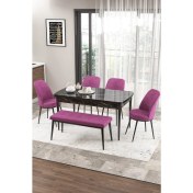 Resim Canisa Concept Zen Serisi Bench'li 80 x 132 cm Açılabilir Mdf Mutfak Masası Takımı Siyah Mermer Desen 