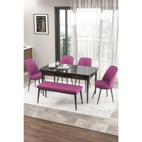 Resim Canisa Concept Zen Serisi Bench'li 80 x 132 cm Açılabilir Mdf Mutfak Masası Takımı Siyah Mermer Desen 