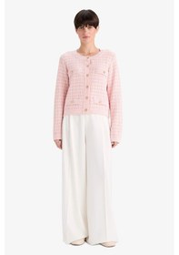 Resim Defacto Regular Fit Bisiklet Yaka Kareli Triko Hırka G0806ax25wnpn478 Pembe-pn478 