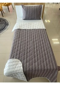 Resim Fulya Tek Kişilik Çift Taraflı Kapitone Yatak Örtüsü Takımı Çizgili Bordo 