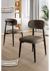 Resim Canisa Laos Serisi 6 Adet Cappucino Mutfak Sandalyesi Siyah Metal İskeletli 1. Sınıf Babyface Kumaş Cappucino Sandalye Ayaklar Siyah 