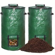 Resim 2 Adet 128.7 L Kompost Kutusu Güneşlik Fermuarlı Kapak ve Saplı, Yeniden Kullanılabilir Bahçe Çöp Torbası, Açık Hava Kompost Kutusu 
