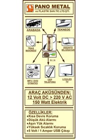 Resim 12 Volt Çakmak Invertör Usbli Dönüştürücü İnverter 150 Watt 