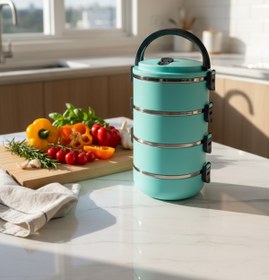 Resim YAZICI 4 Katlı Sefer Tası Sızdırmaz Yemek Termosu 2,4 Litre – Çelik İç Hazneli, Vakumlu Kapaklı,Lunch Box 