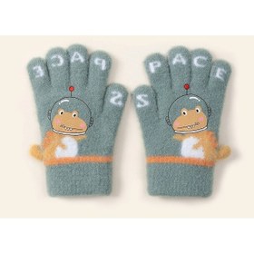 Resim Petityu Space Uzaylı Dino Sıcacık Tutan Yeşil Örme Şirin Eldiven 3-6 Yaş 