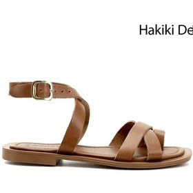 Resim Gönderi R Taba Parmak Arası Bilek Bağlı Hakiki Deri Sandalet Taba 