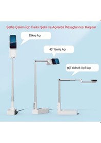 Resim Plentiful Canlı Yayın Braketi Çok Fonksiyonlu Led Işıklı 360 Derece Kumandalı Selfie Telefon Standı 