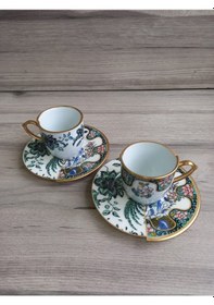 Resim Fermato 4 Parça 2 Kişilik Porselen Türk Kahvesi Fincan Takımı Seremony Serisi Renkli 