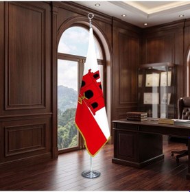 Resim Cebelitarık Direkli - Altın Saçaklı Saten Makam Bayrağı Seti Krom Direk Diğer 