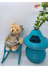 Resim Kalemlik-ayıcık- Turkuaz- Sima Mantar Çiçekli Üç Gözlü Kalemlik Düzenleyici Turkuaz 