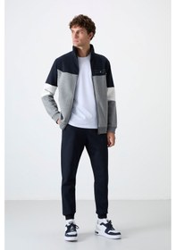 Resim Tommy Life Gri Melanj - Lacivert Dik Yaka Renk Geçişli İçi Polarlı Erkek Eşofman Takımı - 85186 Gri Melanj - Lacivert 