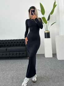 Resim Gugus Trend Kadın Siyah Hailey Uzun Kollu Maxi Boy Tesettür Elbise 