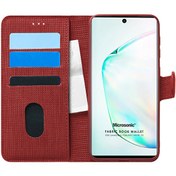 Resim Samsung Galaxy Note 10 Kılıf Fabric Book Wallet Kırmızı Microsonic