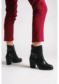 Resim Edna Fermuarlı Ortopedik Taban Taşlı Topuklu Kadın Bot St - Siyah Siyah 