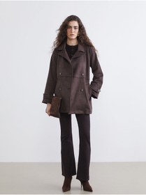 Resim LC Waikiki Timeless Clothing & Zamansız Seçimler Kruvaze Roba Yaka Bol Dikim Kadın Trençkot 