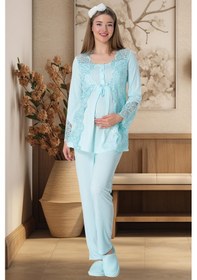 Resim Mecit Pijama Mecit 5353 Turkuaz Sabahlıklı Lohusa Pijama Takımı 