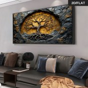 Resim 1 adet Vintage Ağaç Tuval Sanat Baskısı, 59.99x119.99cm - Çerçevesiz Modern Soyut Duvar Dekoru Oturma Odası, Yatak Odası, Koridor için - Rustik Altın Ağaç Tasarımı ile Büyük Boy Poster, Ağaç Dekoru 